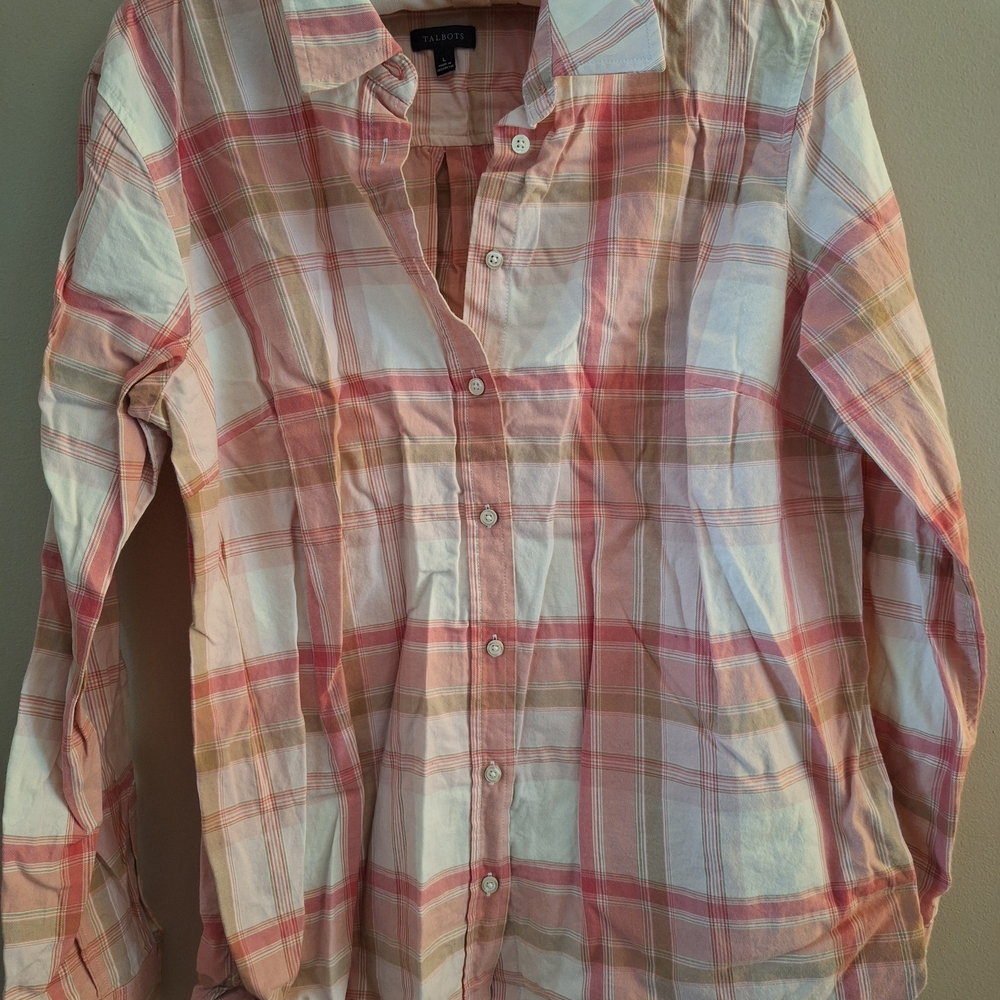 Talbots Pink Plaid Button Down Shirt